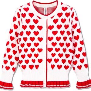 Kid Nation Girls Heart Sweater (Cardigan) With Ruffle